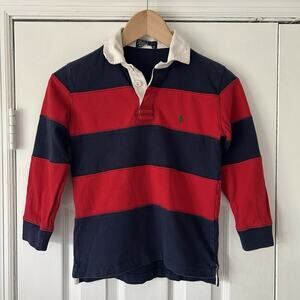 Polo Ralph Lauren Kids Striped Rugby Long Sleeve Shirt Polo Size 6 Red Blue EUC